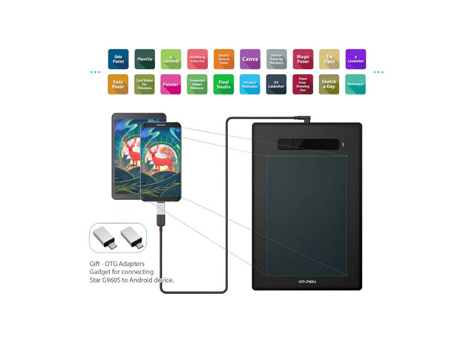 XP-pen G960S Graphics Tablet with Stylus (9" x 6")