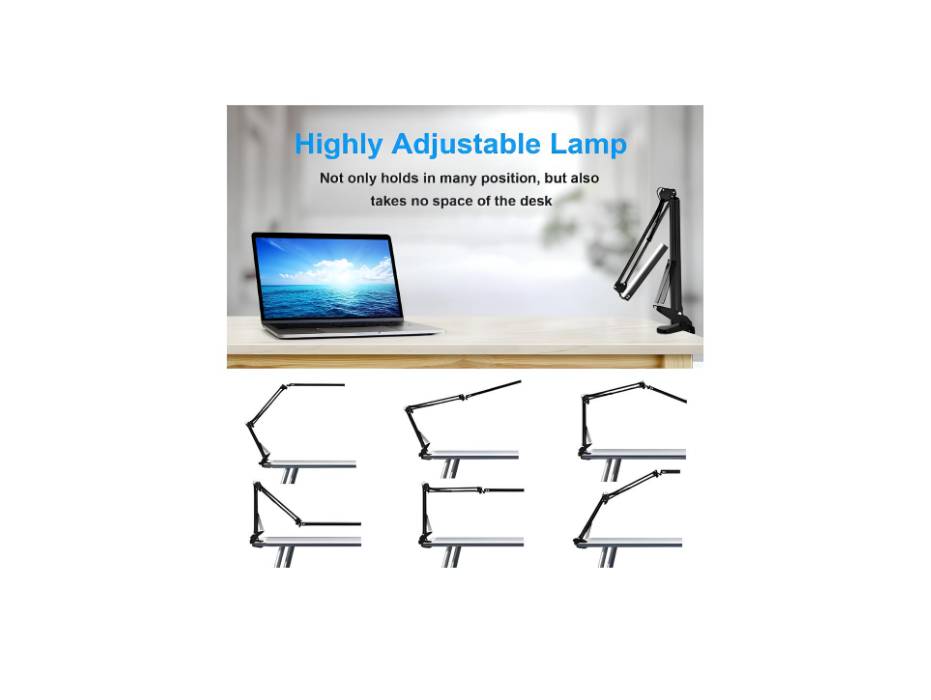 Table Lamp with Clamp for Computer/Desktop 3 Modes, 10 Brightness with USB Charging Port