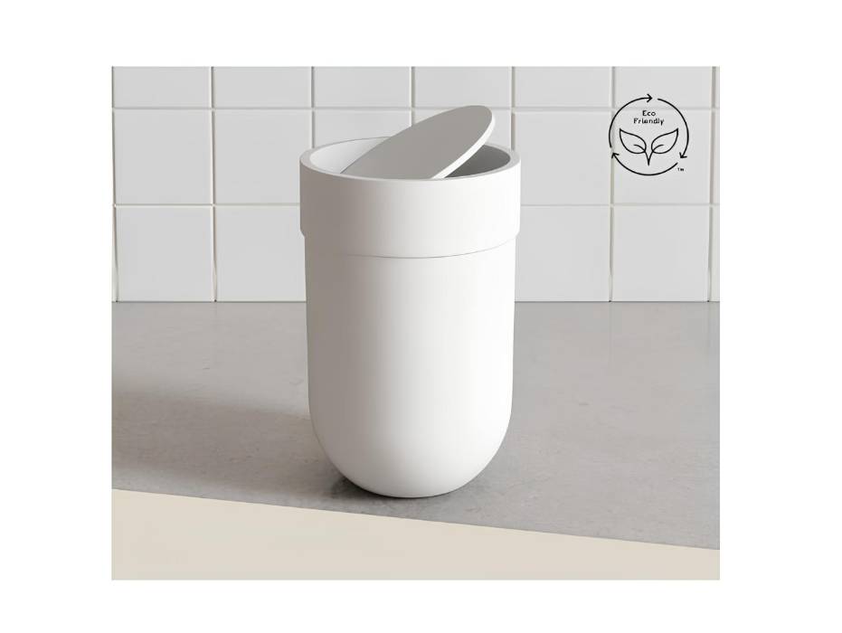 Umbra Touch Molded Bathroom Tumbler Waste Bin, 6 Liters, White
