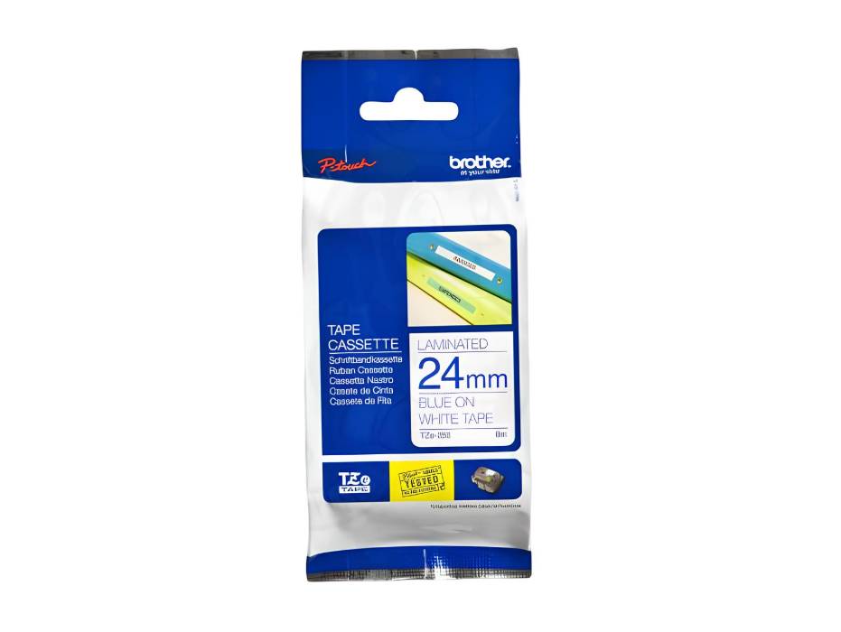 Brother P-touch 24mm TZ-253 Laminated Tape, 8m, Blue on White