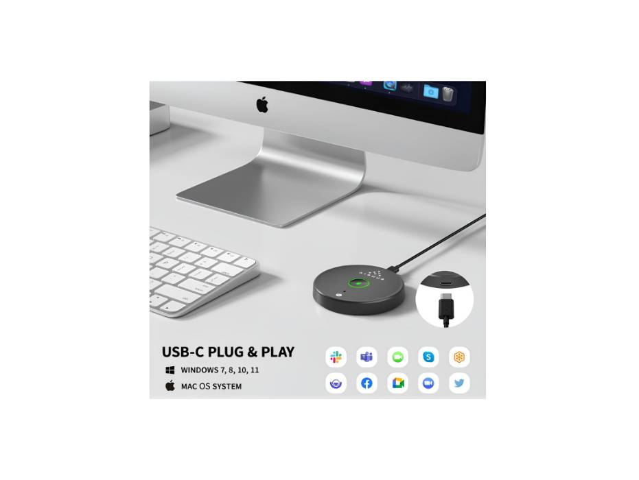 AIRHUG USB Microphone No Speaker, Desktop Computer Mic, Mute Button with LED Indicator, AI Noise Reduction, Plug & Play Omnidirectional Condenser PC Laptop Mics, for Online Calls/Class/Recording Video