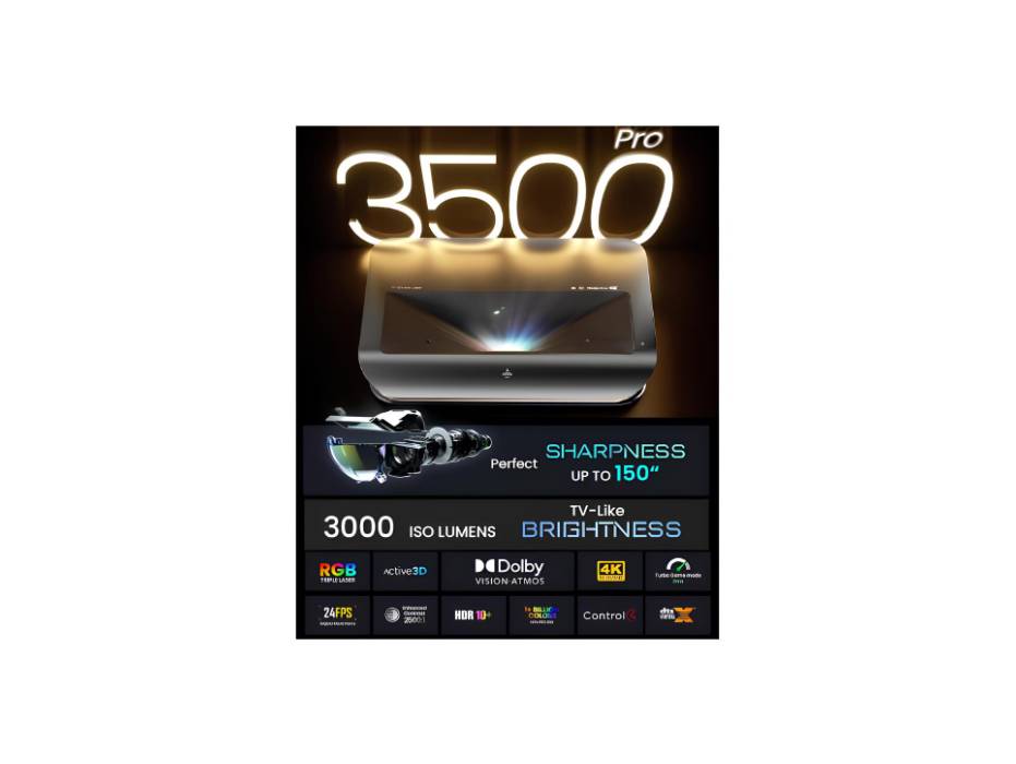 AWOL VISION LTV-3500 Pro UST Triple Laser TV Projector, 3000 ISO Lumens TV-Like Brightness, 150" Perfect Sharpness, Dolby Vision, 4K 3D HDR 10