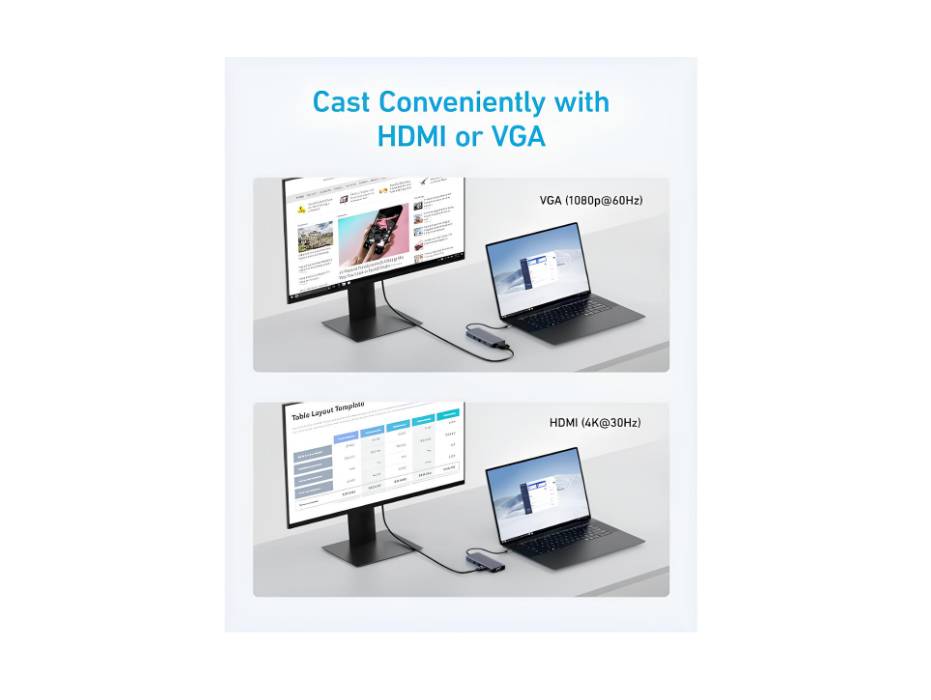 Anker USB C Hub, Dual-Display USB-C Hub (10-in-1), 4K@30Hz HDMI Display, 1080p VGA with 100W Max Power Delivery, 5 Gbps USB-C and USB-A Data Ports