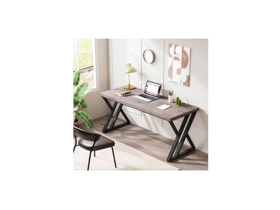 Tribesigns Writing Computer Desk, 140cm Heavy Duty Study Desk with Z-Shaped Metal Leg, Modern Simple Home Office Computer Desk, Grey