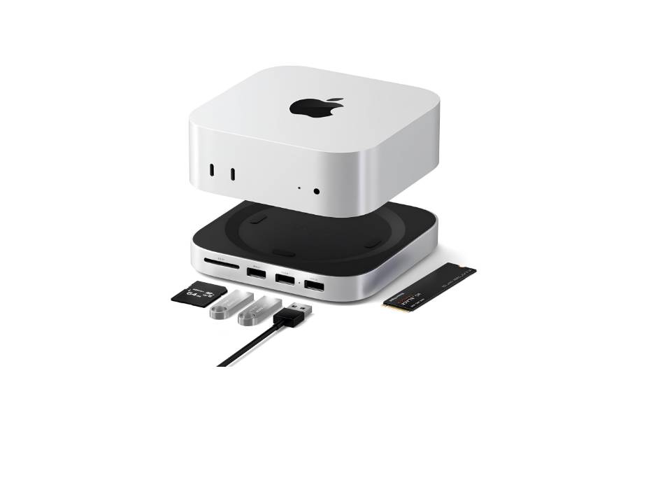 Satechi Mac Mini M4 Hub & Stand with NVMe SSD Enclosure,USB A, SD Card Reader for Mac Mini M4, Mac Mini M4 Pro - Silver