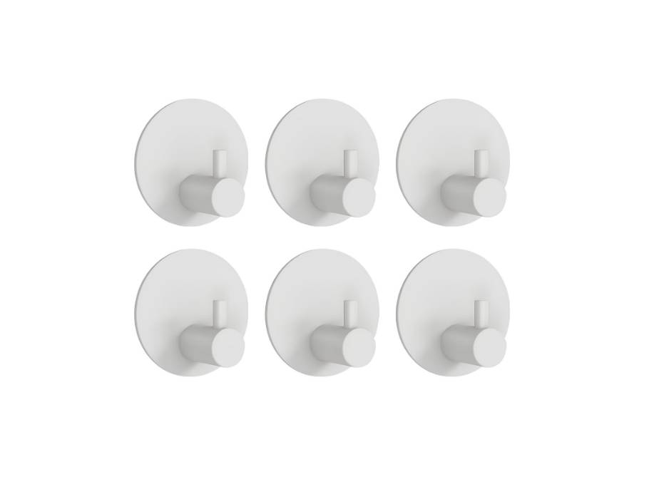 No Drilling 304 Stainless Steel Adhesive Wall Hanger Hooks for Hanging, Matte White - Pack of 6