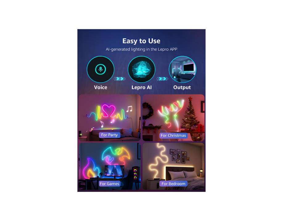 Lepro N1 AI Smart Rainbow Neon Light Strip 3M, 96 LEDs/M, Work with Alexa, Google Home, Music Sync, AI Lighting Design Assistant