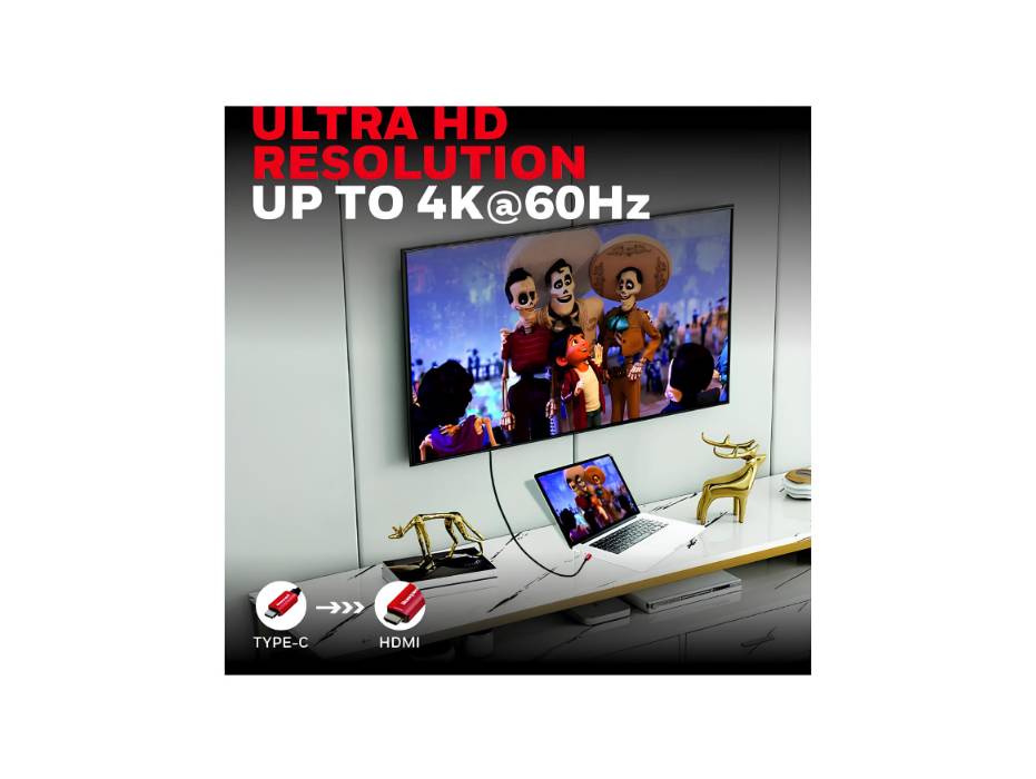 Honeywell Type C to 2.0 HDMI Cable, 4Kx2K@60Hz UHD Resolution, 2 Mtr, 18GBPS Transmission Speed, High-Speed, Male to Male