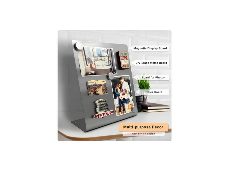 OutFormal Large Magnetic Bulletin Board for Tabletops, Dry Erase Memo Board with Stand, 12x10 Inches with 4 Magnets