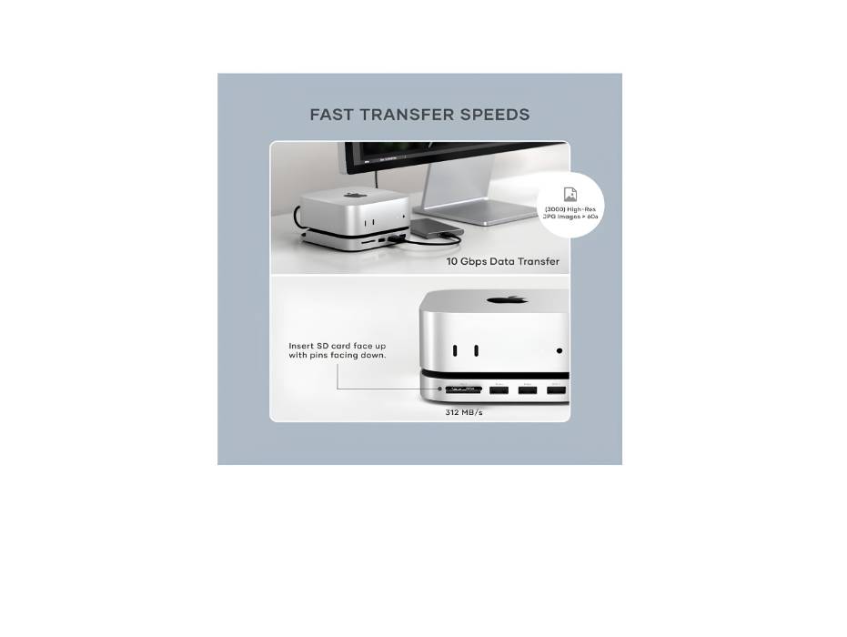 Satechi Mac Mini M4 Hub & Stand with NVMe SSD Enclosure,USB A, SD Card Reader for Mac Mini M4, Mac Mini M4 Pro - Silver