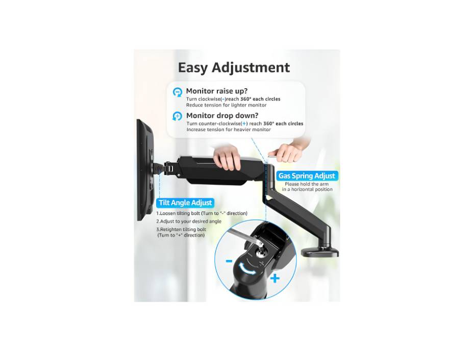 MOUNTUP Single Monitor Desk Mount, Adjustable Gas Spring Monitor Arm Support Max 32 Inch, 4.4-17.6lbs Screen, Computer Monitors Stand Holder, Black