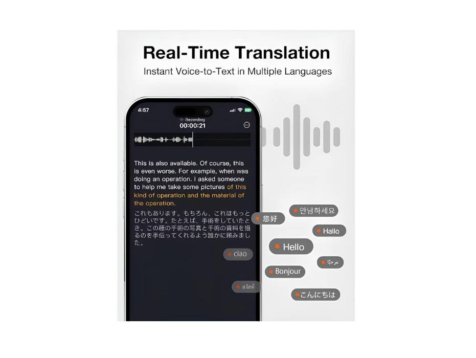 OpenNote AI Recorder – Open Ear Earbuds with FlashRecord, Call Recording, Real-Time Transcription, Translation, AI Assistant, for Students, Professionals & Interview Recording, Gray