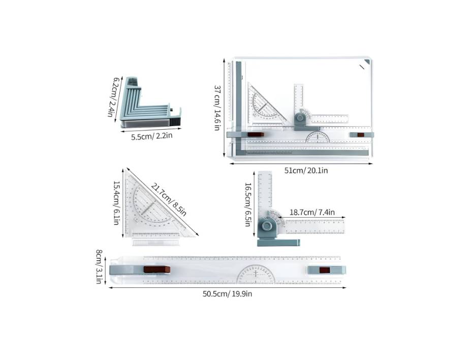 Portable Drawing Board A3, Multi-Function Metric Drafting Table with Clear Rule Parallel Motion and Angle Adjustable Measuring System