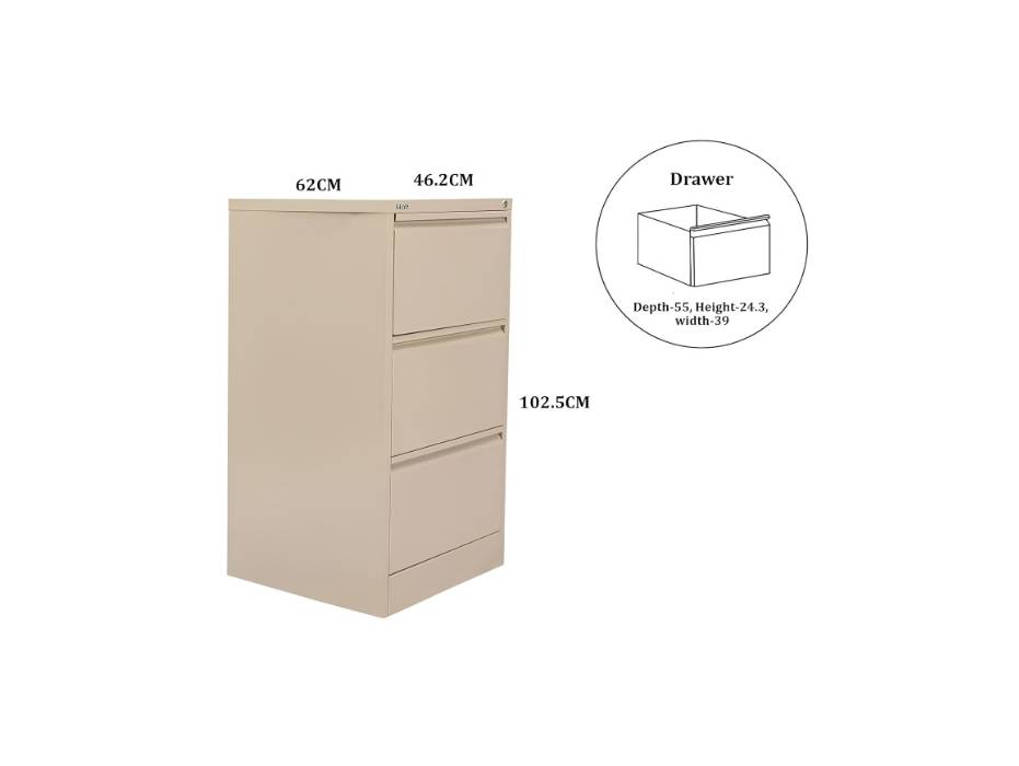 RIGID Vertical Steel Filing Cabinet with 3 Drawers for Legal Size | Large Metal Storage Cabinet for Office, Home & School Use, Beige