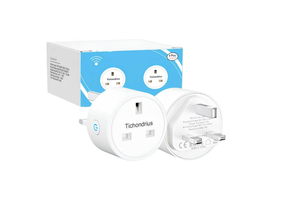 Tichondrius Smart Plug, 16A Smart Outlet Plug Socket Compatible with Alexa, Mini Socket with Remote Control & Voice Control with Electricity Statistics Timer Function, pack of 2