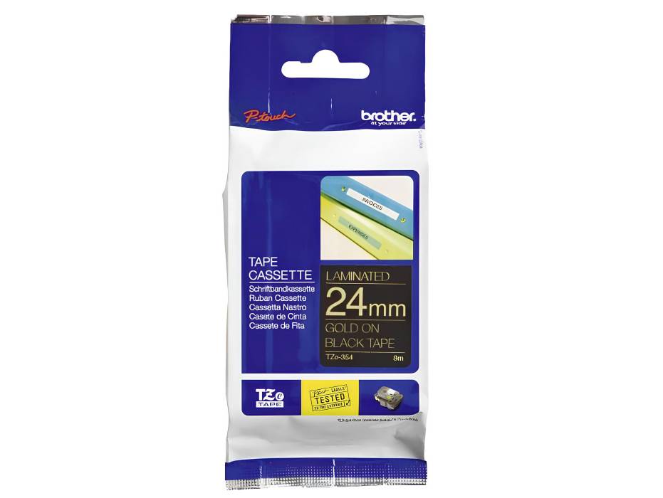 Brother P-touch 24mm TZ-354 Laminated Tape, 8m, Gold on Black