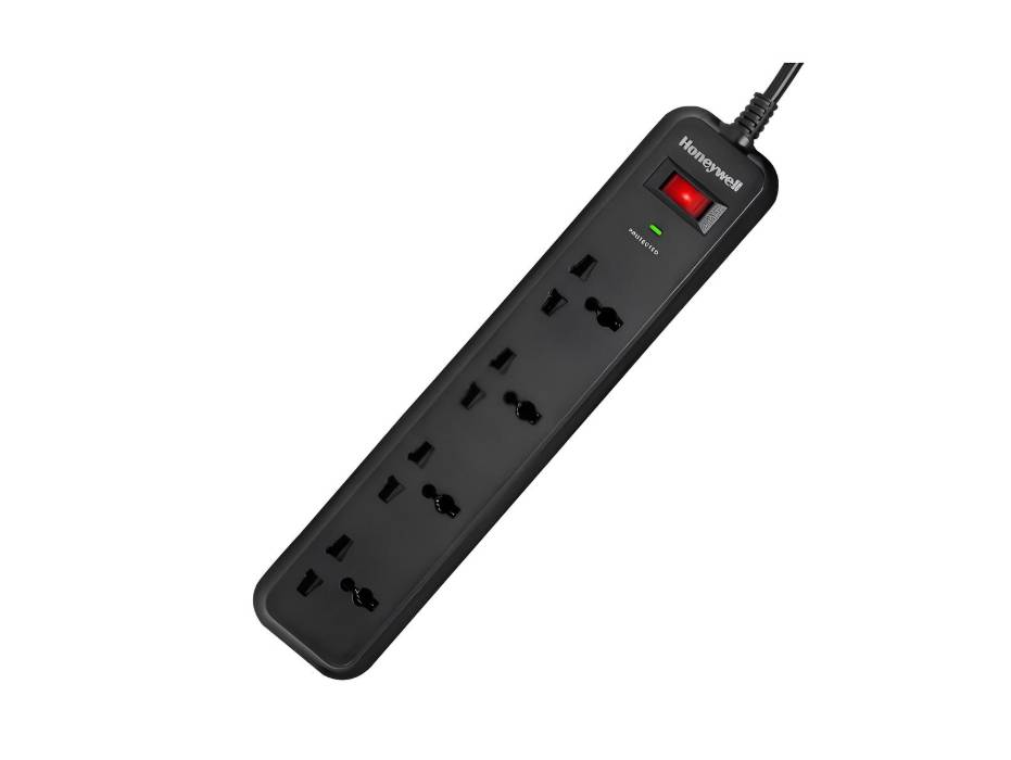 Honeywell Surge Protector, 4 Universal Sockets, 2 Meter Cord, 15000Amp, Device Secure Warranty, Automatic Overload Protection, Spike Guard/Extension Board, Master Switch