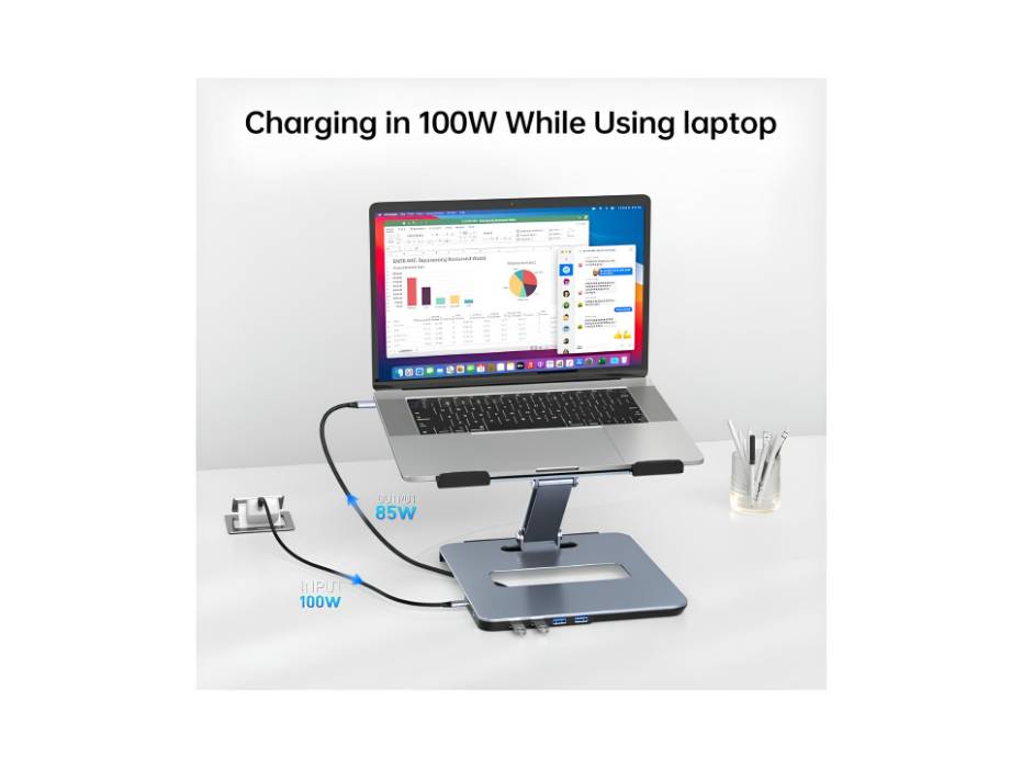 BENFEI Laptop Stand with USB C 6in1 Docking Station, HDMI 4K@60Hz, 4*USB3.0, 100W PD