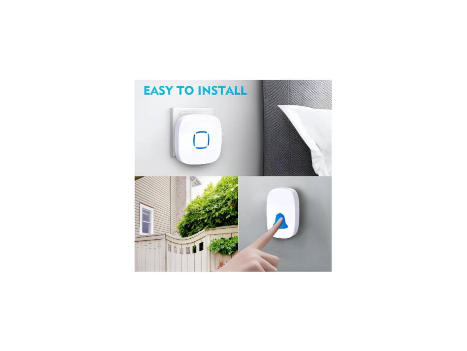 Sky-Touch Wireless Doorbell, Waterproof Wireless Doorbell Kit With 36 Bells And Adjustable Volume; With Sound And Led Home Door Bell Chime (1 Receiver And 1 Pressure Button)