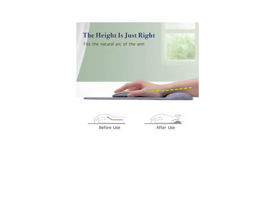 EXCOVIP Mouse Pad With Wrist Support, Soft And Comfortable Ergonomic Hand Washable Mouse Pad, Grey 9558