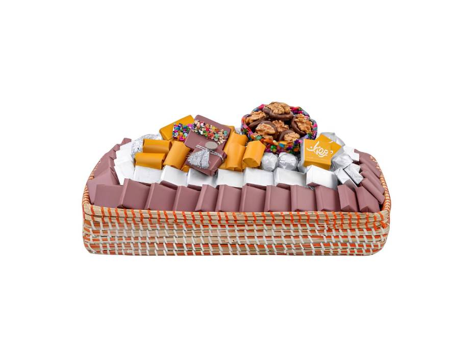 Patchi Ramadan-themed Collection - 2180 g - 45 cm x 27 cm x 7 cm, Bamboo Tray - Beige & Orange