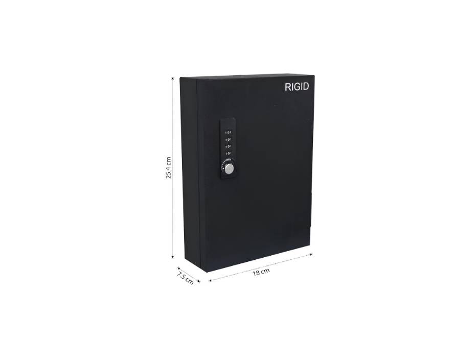 RIGID Steel Wall Mount Key Box with Combination and Key Lock, 24 Keys, Black (7.5D x 18W x 25.4H CM)