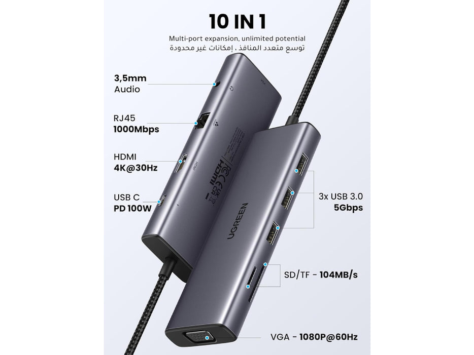 UGREEN 10 in 1 Hub, Type C USB with Ethernet