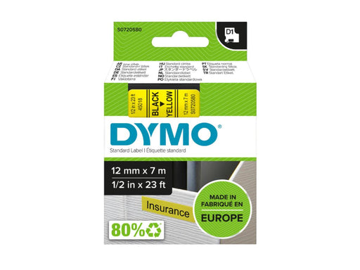Dymo 45018, D1 Tape,12mm x 7m, Black on Yellow - Altimus