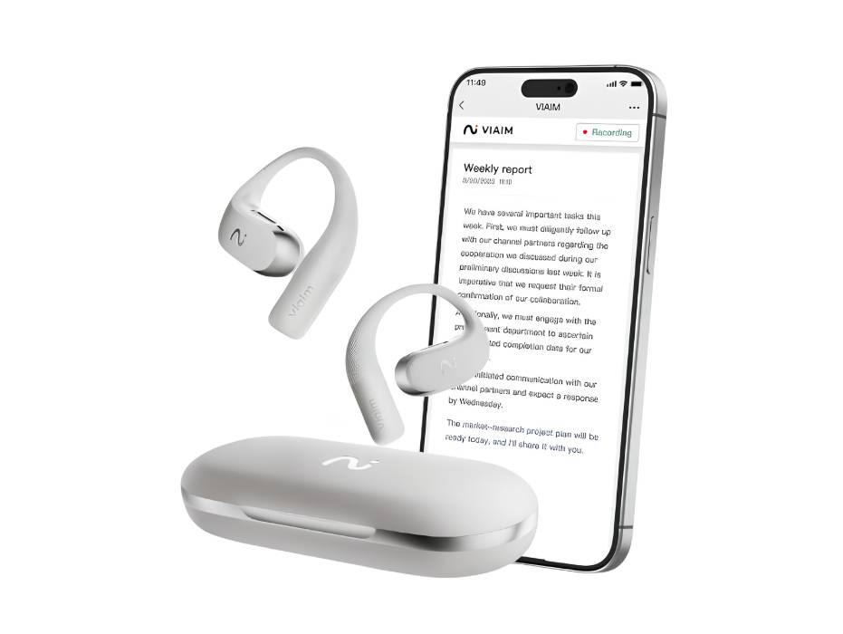 OpenNote AI Recorder – Open Ear Earbuds with FlashRecord, Call Recording, Real-Time Transcription, Translation, AI Assistant, for Students, Professionals & Interview Recording, Gray