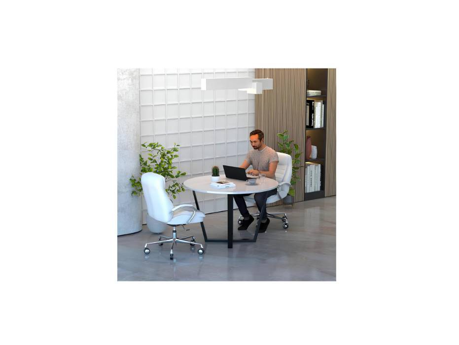 RIGID Metal Conference Table, Round Modern Meeting Table with Metal Frame and Wooden Top, Executive Discussion Table for Office, School, Workspace (120D x 75H CM)