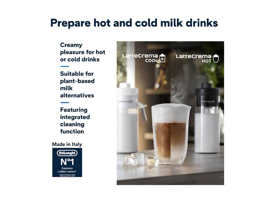 De'Longhi Cold Brew Coffee Machine ELETTA EXPLORE Fully Automatic Espresso Machine with 50+ Hot & Cold Beverages - ECAM452.67.G