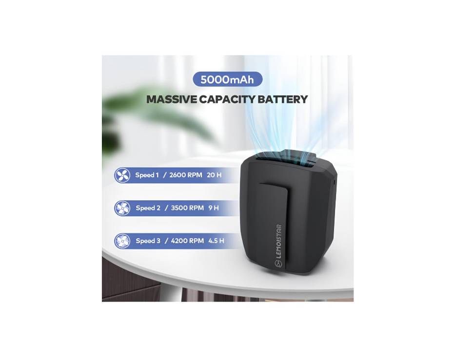 Portable Mini Waist Clip Fan, 5000mAh Rechargeable Battery, Wearable Necklace Fan with Max 20H Working Time, 3 Speeds