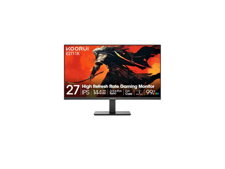 KOORUI 27 Inch Monitor FHD 1080P 144Hz Computer Monitor IPS Display 1500:1 Contrast Ratio with HDMI VGA, Three-Sided Slim Bezels, Freesync, 100 x 100 mm VESA Mountable, Ergonomic Tilt, Black