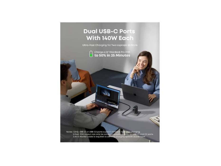 Anker 140W USB C Charger, Laptop Charger, 4-Port Multi-Device Fast Charging, Advanced GaN Power Adapter, Intuitive Touch Controls