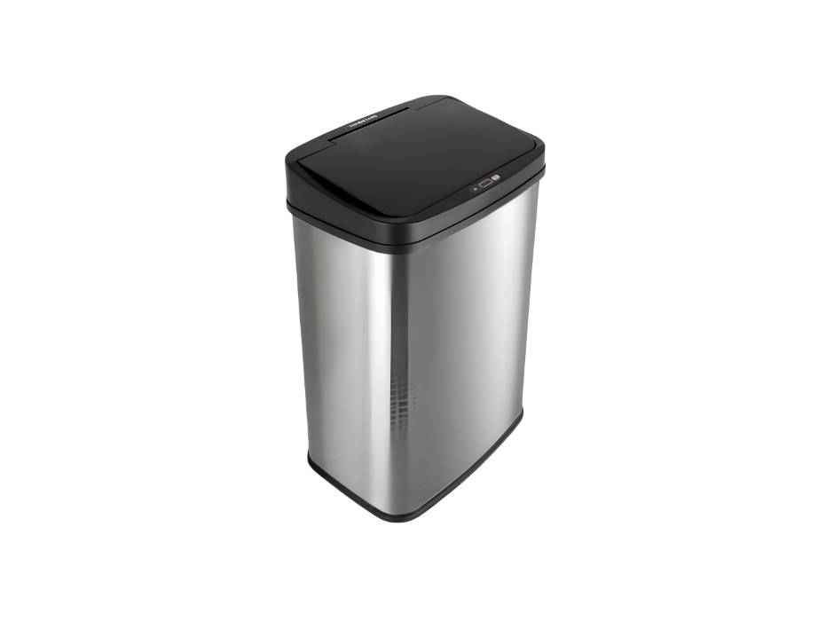 NINESTARS, DZT-50-28, 50 L Black Lid Automatic Touchless Motion Sensor Stainless Steel Trash and Garbage Bin with Highly Durable Black Lid Mechanism for Home, Kitchen and Office
