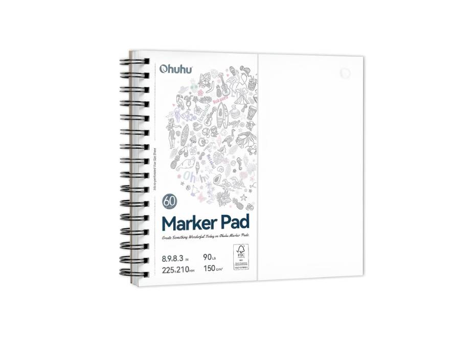 Ohuhu Double Sided Marker Pads Art Sketchbook Bleedproof - 150GSM Smooth Drawing Paper - 60 Sheets - 225 x 210mm