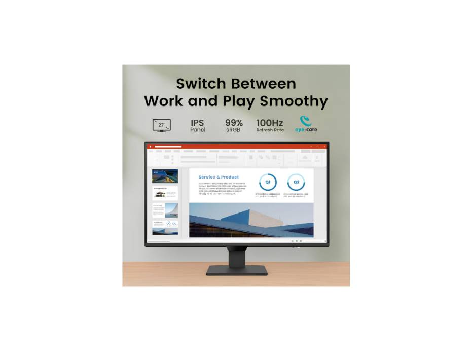 BenQ GW2790Q 27” 2K QHD 100Hz IPS Eye-Care Monitor, HDMI, DP, 2560×1440, Ultra Slim Bezel, Eyesafe, VESA MediaSync, Brightness Intelligence Tech (B.I. Gen2), Low Blue Light+, Eye-CareU