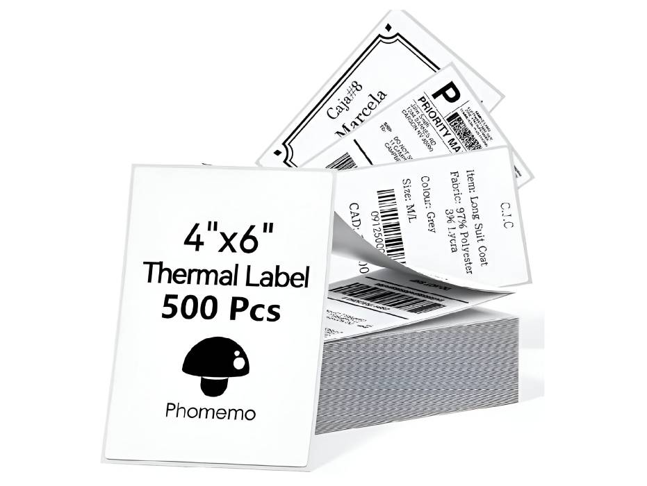 Phomemo Thermal Direct Shipping Label, 4''x 6'' Fan-Fold Labels, Pack of 500- White