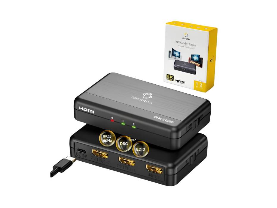 8K@60Hz 1 in 2 Out HDMI Splitter, 4K 120Hz HDMI Duplicator, HDR, HDCP 2.3 2 Port Splitter