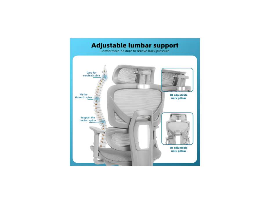 Office Computer Ergonomic High Back Gaming Chairs Reclining & Height Adjustable Computer Chair with Neck and Massage Lumbar Support, Comfortable Armrest Headrest, Grey