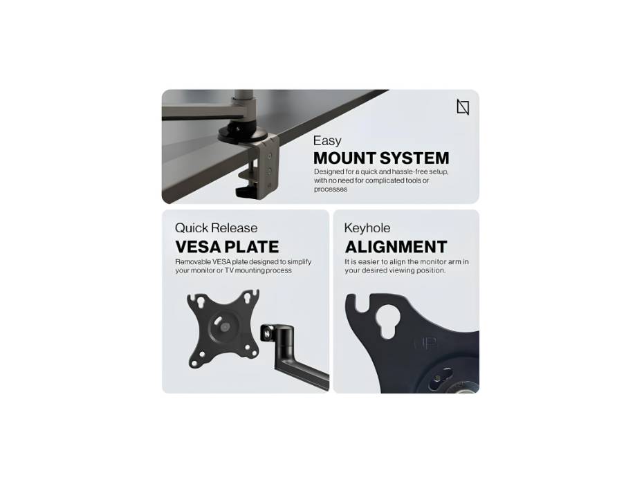Navodesk Control Monitor Arm Model L with Laptop Tray - Dual Monitor Stand for 17" to 32" Screens & 11.6" to 17.3" Laptops - Ergonomic and Space-Saving Design, Black