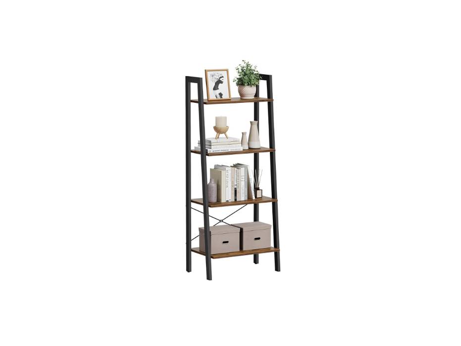 VASAGLE Industrial Ladder Shelf, 4 Tier Bookshelf, Storage Rack Shelves, Bathroom, Living Room, Wood Look Accent Furniture, Metal Frame