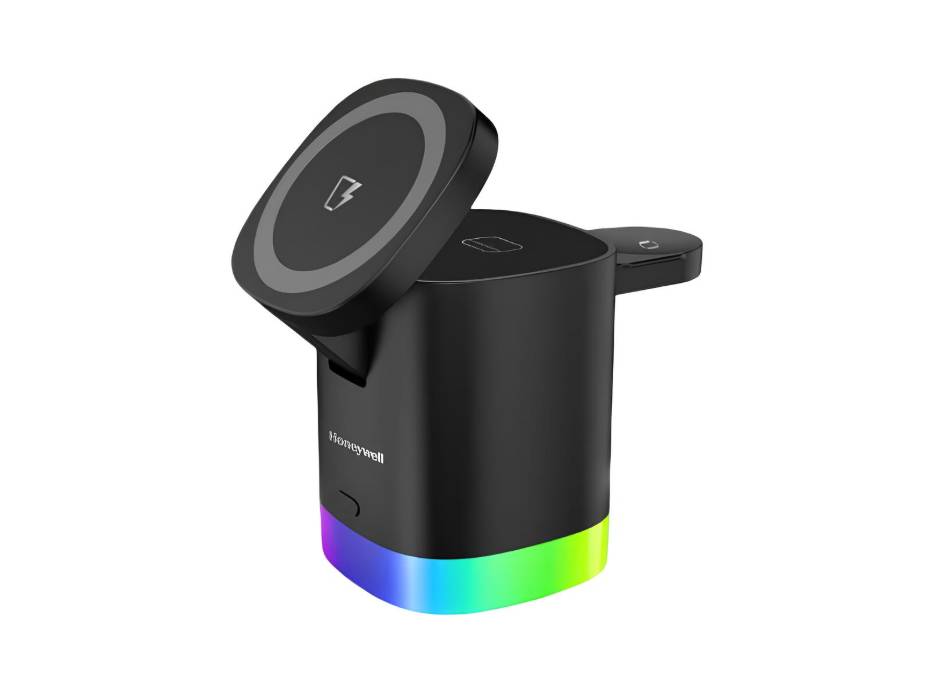 Honeywell Zest Wireless Cube 3-in-1 MagSafe Compatible 23W Magnetic wireless fast Charger with Type-C Input, QC 3.0, RGB Lights, Ultra-Fast Charging for iPhone 12 and Above, Apple Watches & AirPods