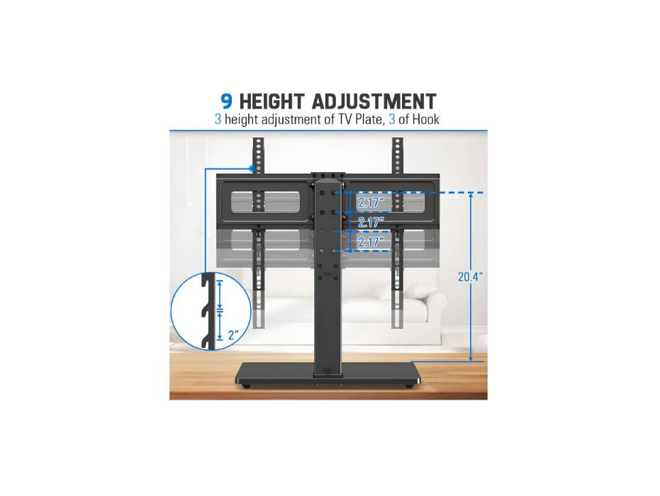 MOUNTUP Universal TV Stand, Table Top TV Stands for 37 to 75 Inch Flat Screen TVs, Height Adjustable with Tempered Glass Base Hold up to 88lbs, MU0031