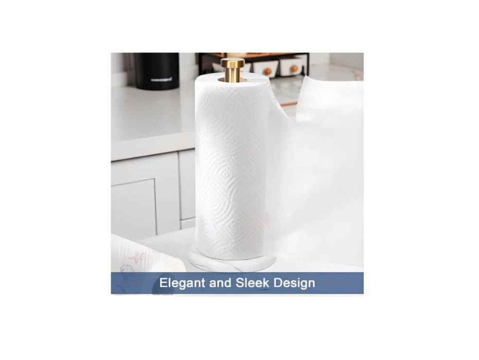 NearMoon Standing Kitchen Towel Roll Holder with Marble Base, Brushed Gold