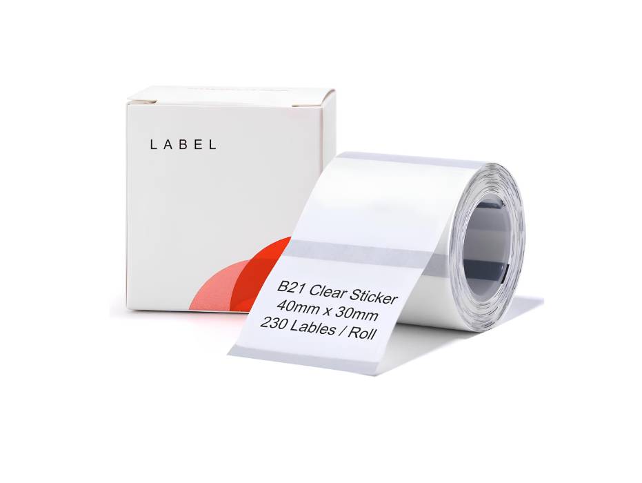 NIIMBOT B21 Clear Label Tape 30 x 40mm, Glossy Waterproof Oilproof Tear-Proof