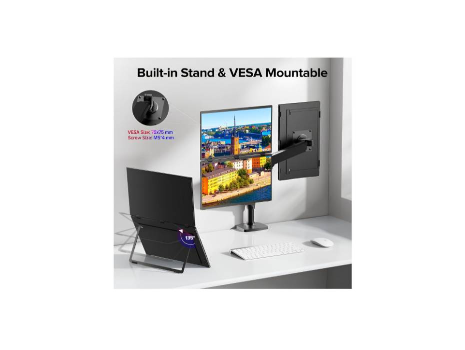 UPERFECT Delta 18.5" 100Hz Dual Monitor Portable Monitor for Laptop Screen Extender 1080P HDR 360° Folding Stacked Triple Monitor with Stand