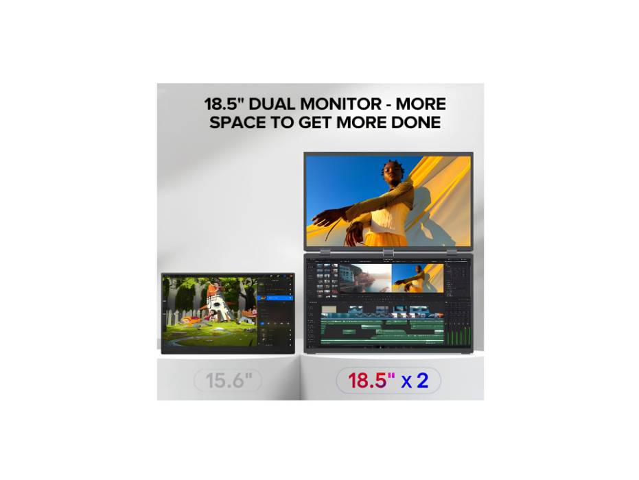 UPERFECT Delta 18.5" 100Hz Dual Monitor Portable Monitor for Laptop Screen Extender 1080P HDR 360° Folding Stacked Triple Monitor with Stand