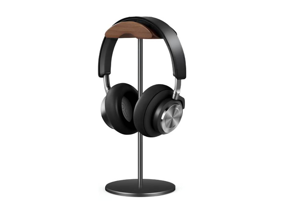 Walnut Wood and Aluminum Headset Stand (Black)