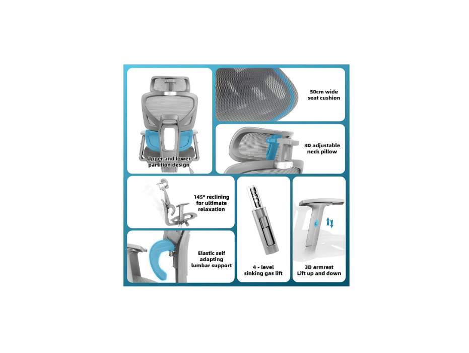 Office Computer Ergonomic High Back Gaming Chairs Reclining & Height Adjustable Computer Chair with Neck and Massage Lumbar Support, Comfortable Armrest Headrest, Grey